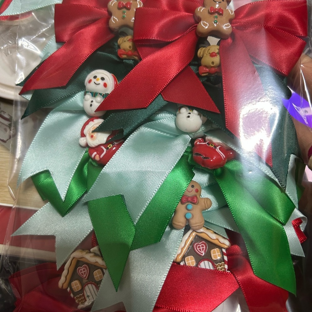 Festive Holiday Ribbon Set with Gingerbread and Snowman Accents